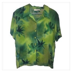 Vintage Conrad C Collection Green Tie Dye Button Front Blouse Womens M L